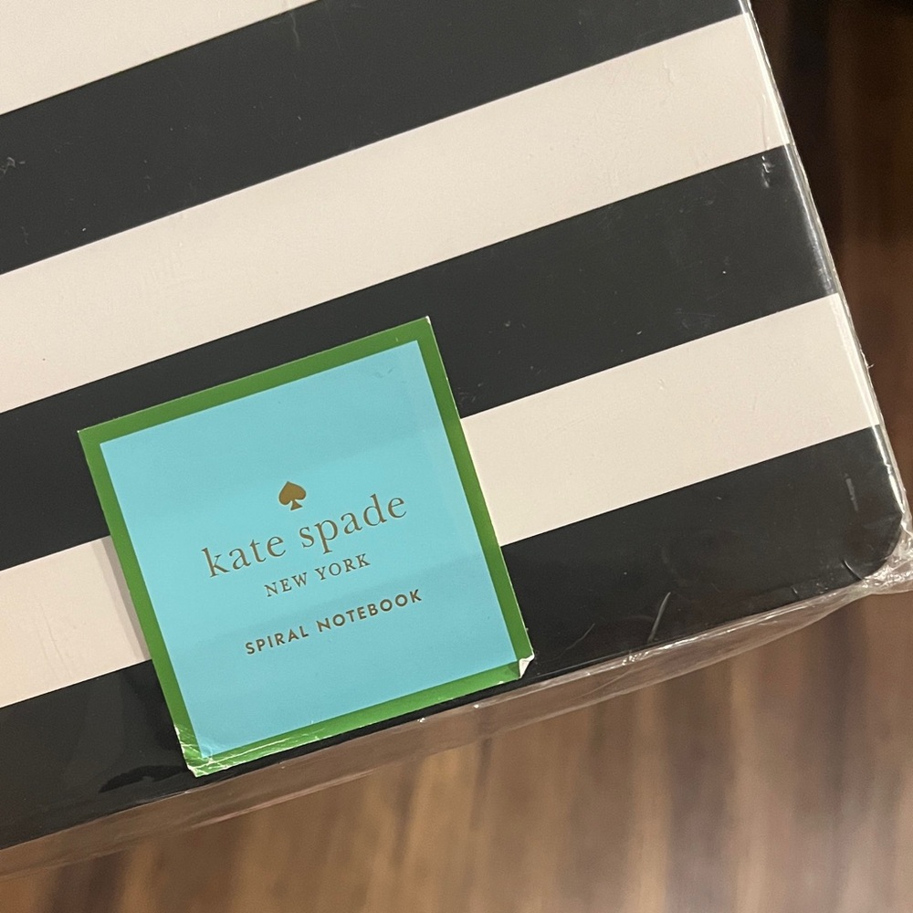 Kate Spade Black and White Striped Gold Spiral Notebook - New in Plastic